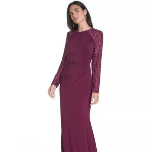 Jessica Howard Petite Raglan Sleeve Gown Burgundy
